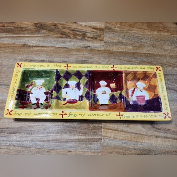 💜Certified International Yellow "Fat Chef" 4 Part Relish Serving Tray - Picture 2 of 12